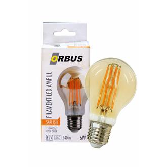 Orbus A60 6W Filament Bulb Amber E27 540Lm Ra80 220-240V/50Hz Ampul -2700K Sarı Işık