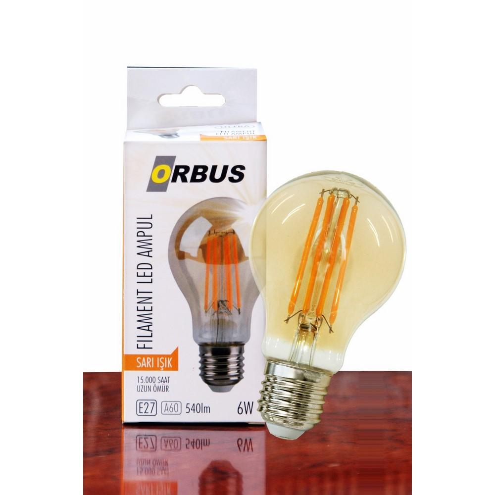  Orbus A60 6W Filament Bulb Amber E27 540Lm Ra80 220-240V/50Hz Ampul -2200K Sarı Işık