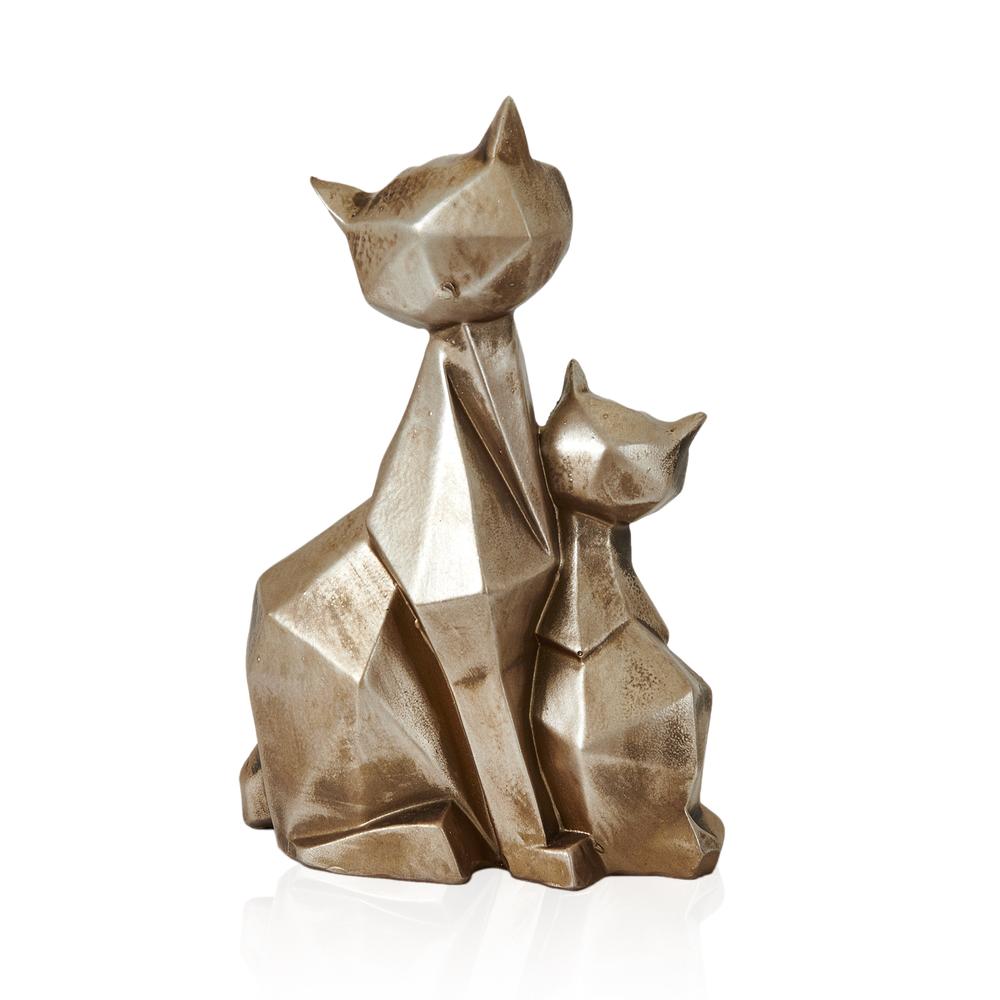  Casa Dora Dekoratif Yavrulu Kedi Biblo - Gümüş / Bronz - 17x10x26 cm