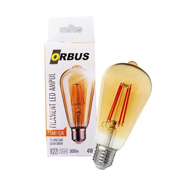  Orbus St64 4W Filament Bulb Amber E27 300Lm Ampul - 2200K Sarı Işık