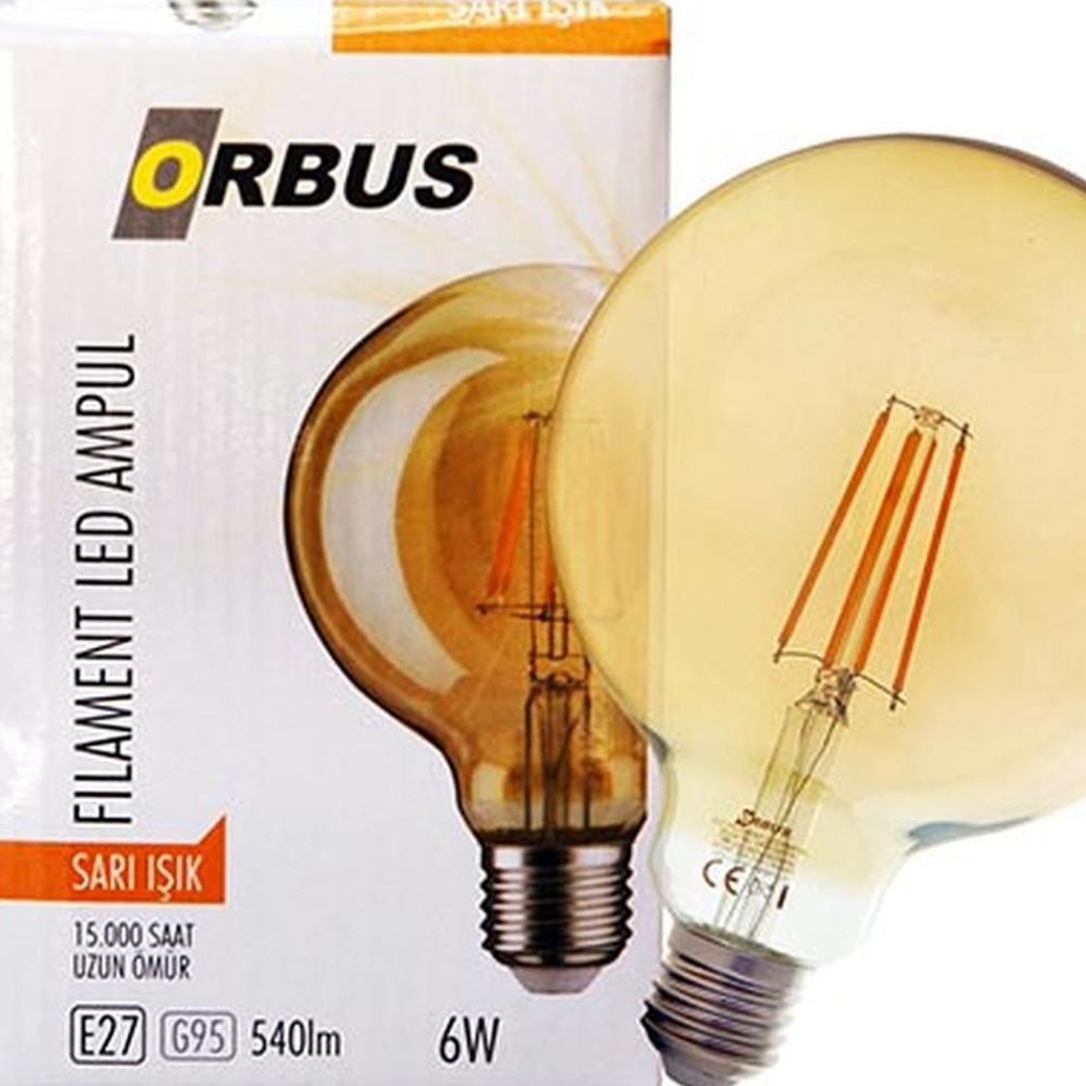  Orbus G95 6W Filament Bulb Amber E27 540Lm Ampul - 2200K Sarı Işık