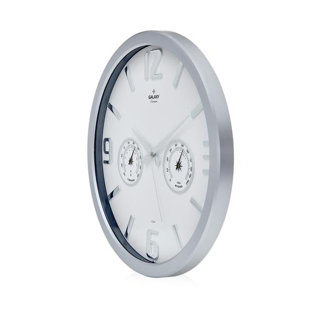  Galaxy Premium Termometreli Duvar Saati - Beyaz / Gümüş - 38 cm