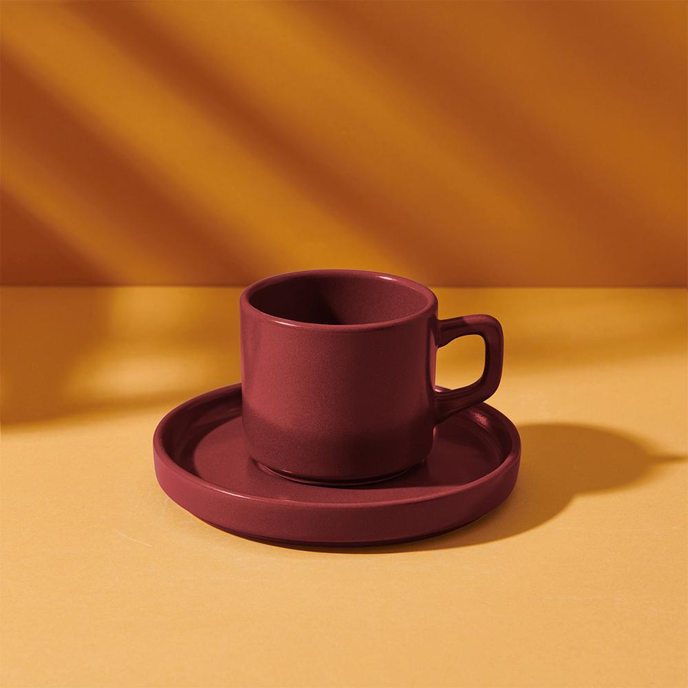  Keramika Stackable 12 Parça Çay Fincan Seti - Kırmızı