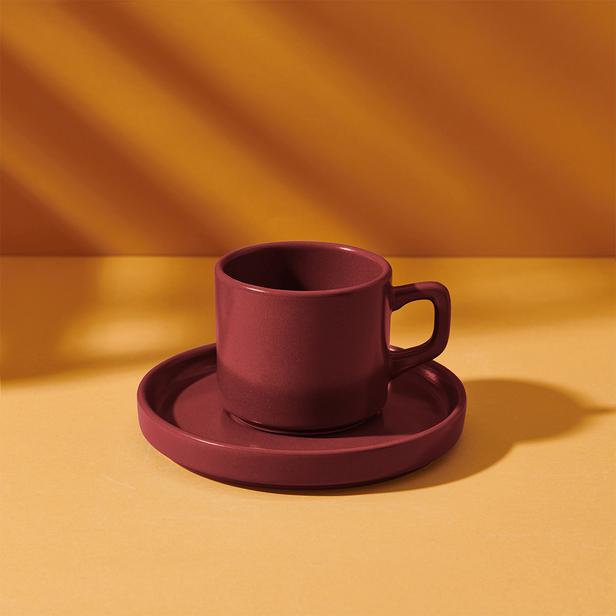  Keramika Stackable 12 Parça Çay Fincan Seti - Kırmızı