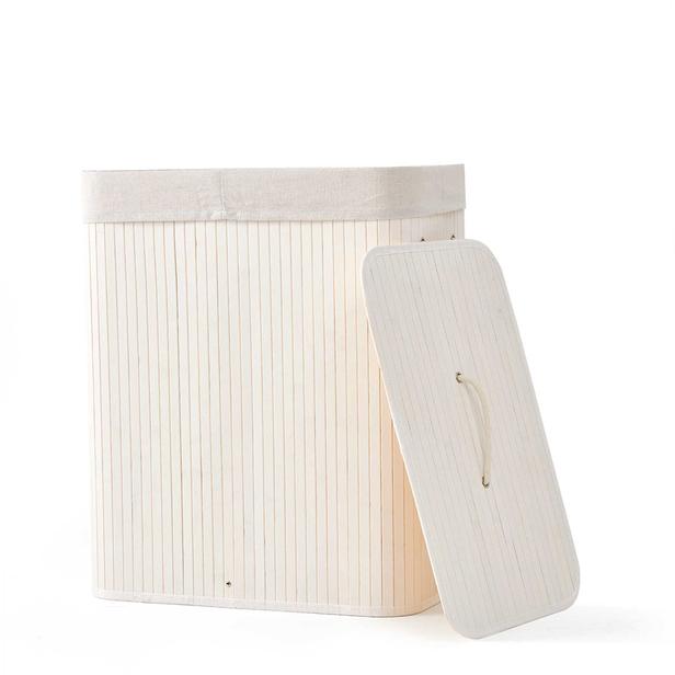  Deco&Style Bambu Çift Hazneli Çamaşır Sepeti - Beyaz