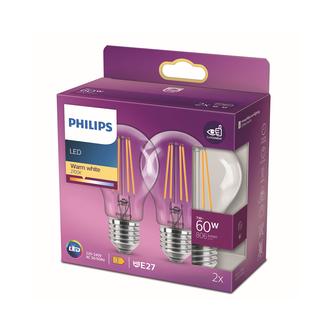 Philips A60 Led Classic 60W E27 Non-Dim 2'li Ampul - 2700K - Sarı Işık